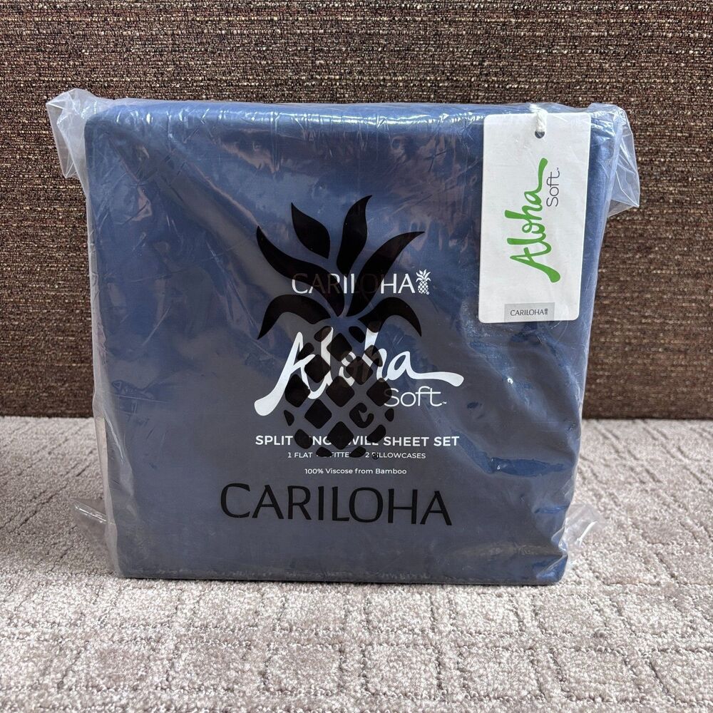 Cariloha Aloha Soft 4-Piece Sheet Set Split King 100% Viscose Bamboo Cape Blue